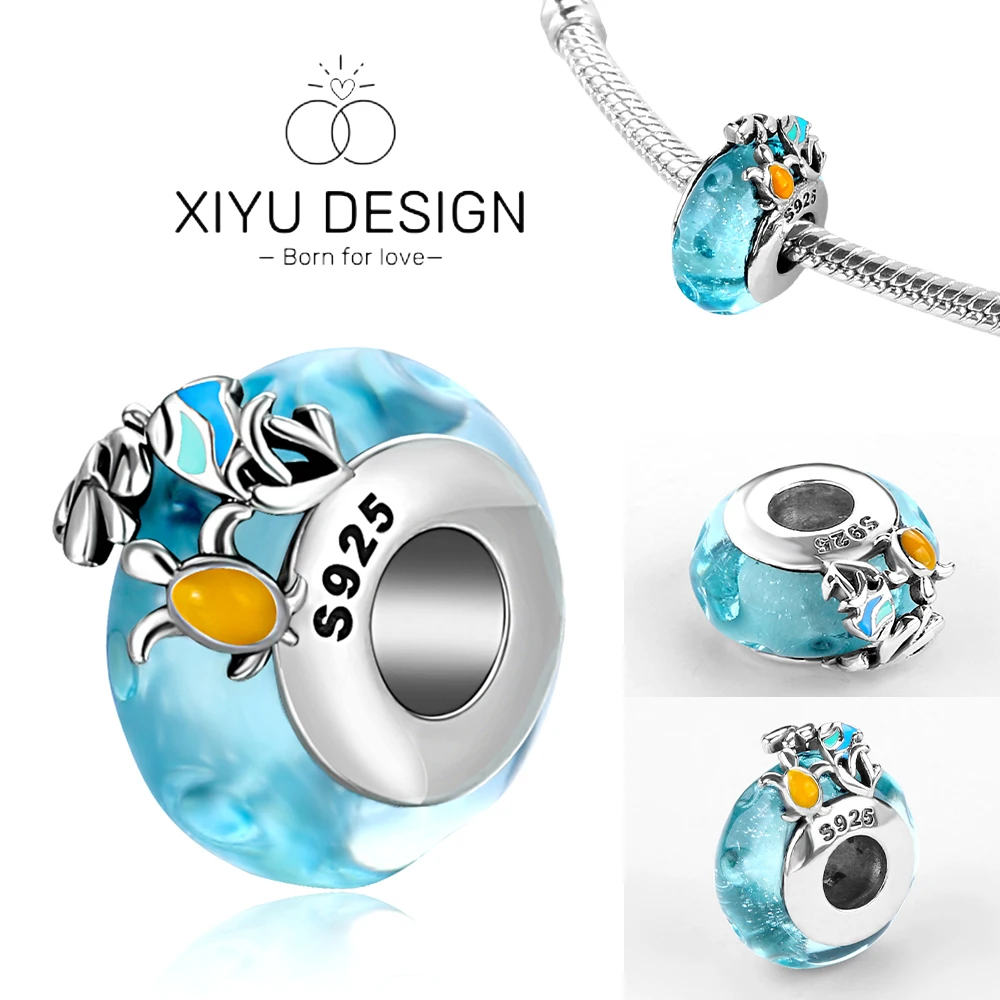 Abalorio Clásico de Plata de Ley 925 con Diseño de Flor y Hoja, Arcoíris Cósmico, Cristal de Murano, para Pulseras DIY, Joyería para Mujer, Regalo