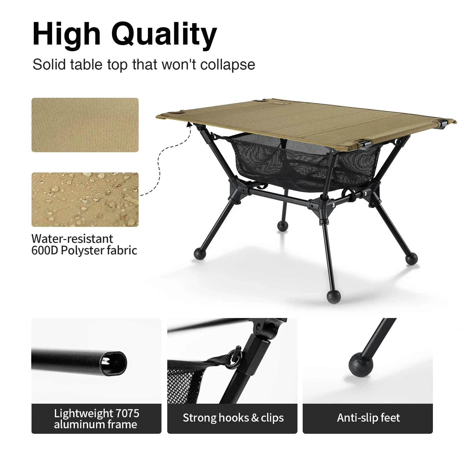 Mesa Plegable para Acampar OneTigris Dipper, Muebles de Exterior, Mesa Ultraligera para Picnic con Almacenamiento en Malla, Escritorio para Acampar con Almacenamiento