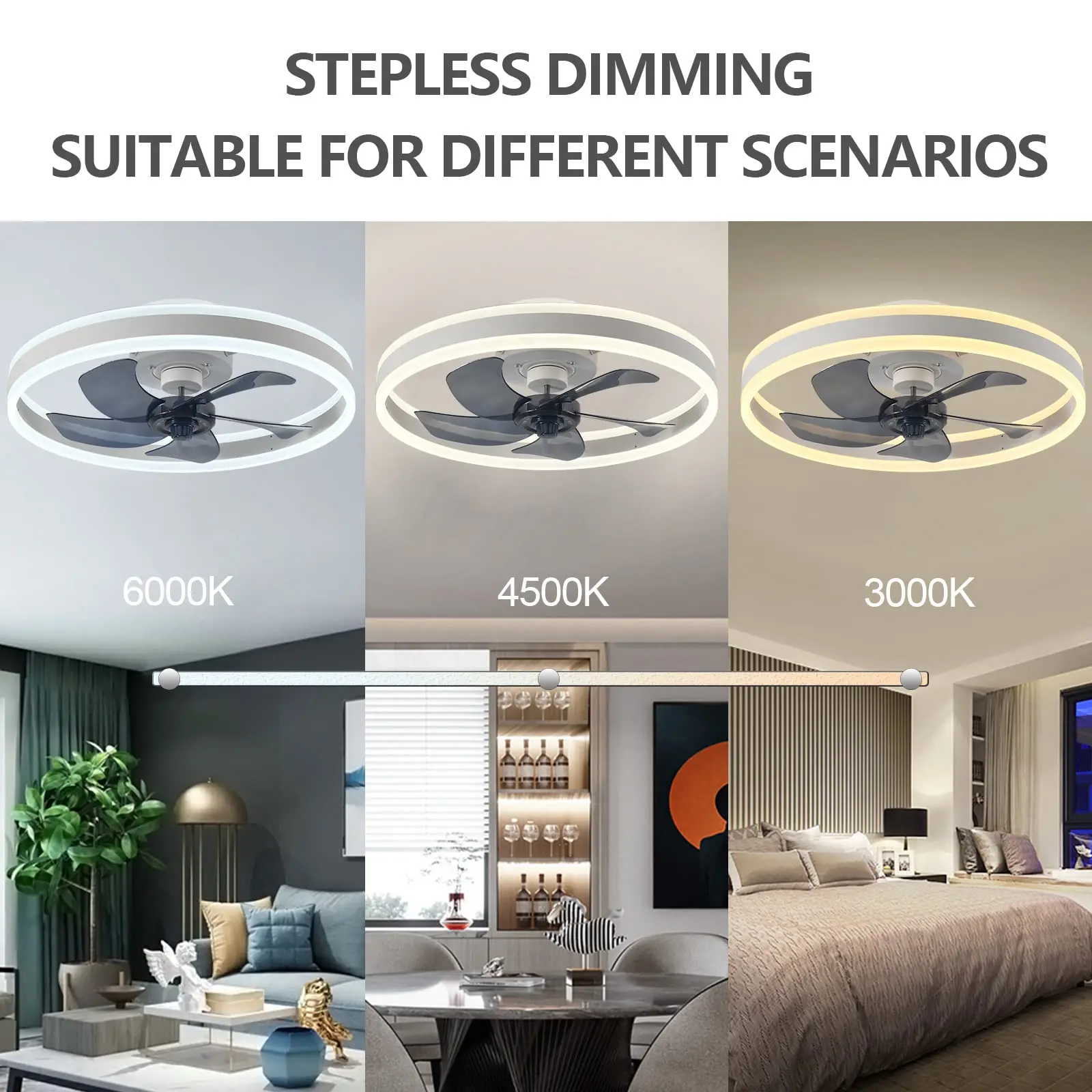 Ventilador de techo moderno (con iluminación) Ventilador de techo LED silencioso regulable (con control remoto) para dormitorio, estudio, comedor,