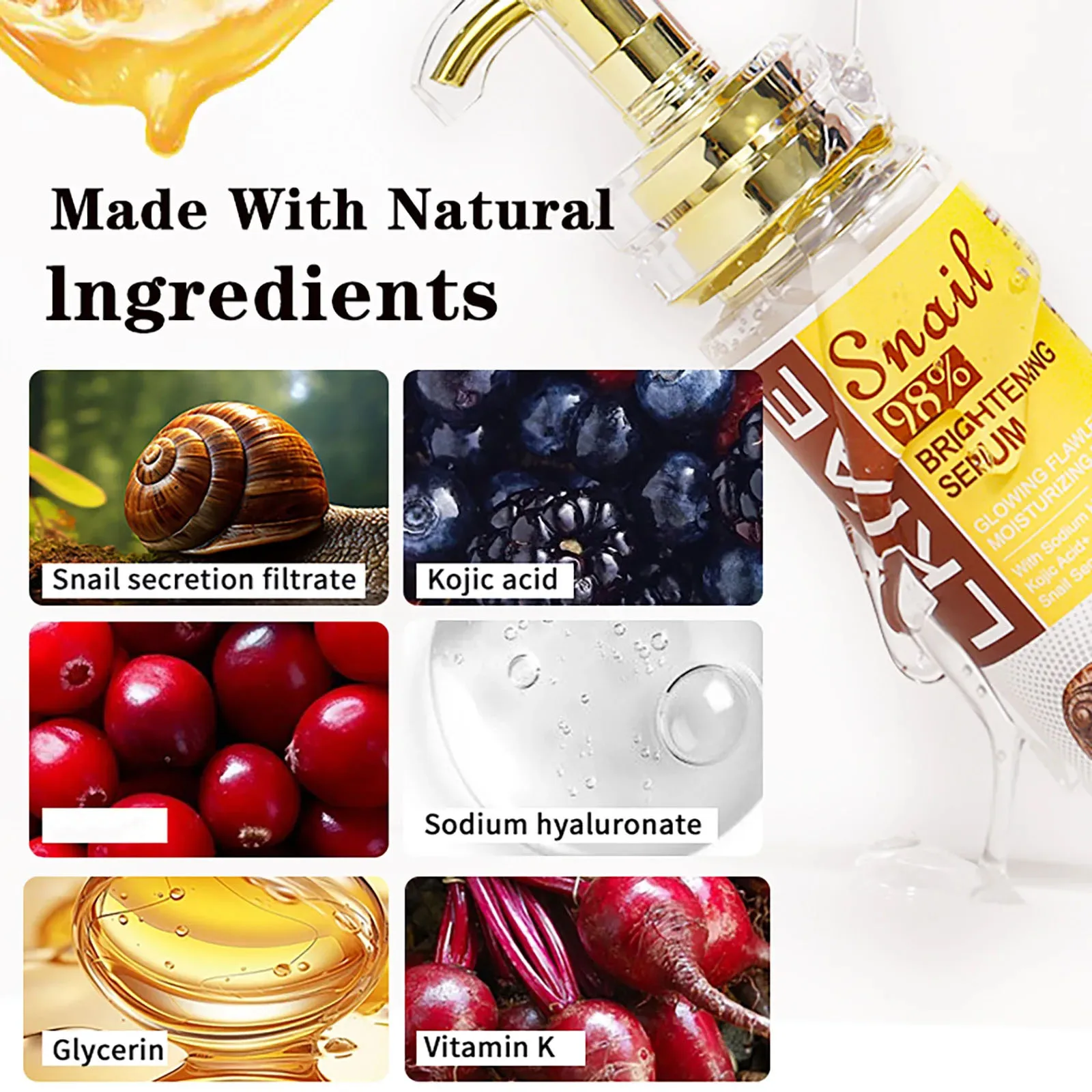 AILKE Suero blanqueador con extracto de caracol, hidratante, Reduce las manchas oscuras, arrugas, uniforme del tono de la piel, esencia aclaradora para rostro, cuerpo