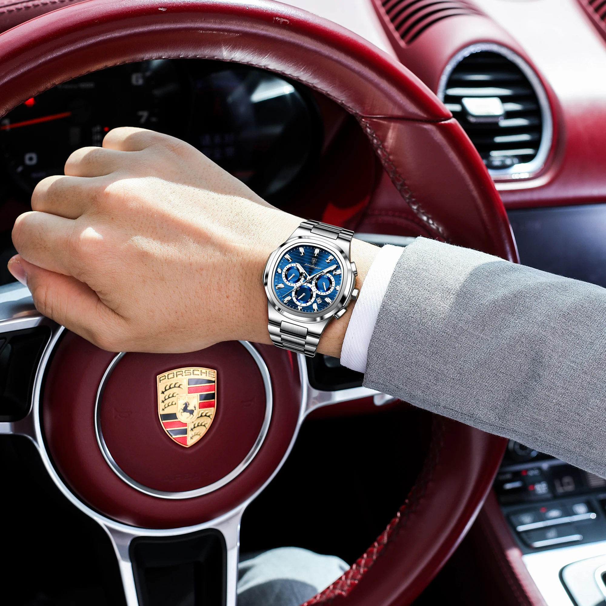 Reloj de pulsera POEDAGAR para hombre de negocios, de acero inoxidable, resistente al agua, luminoso, con fecha, cronógrafo, de cuarzo, moderno.