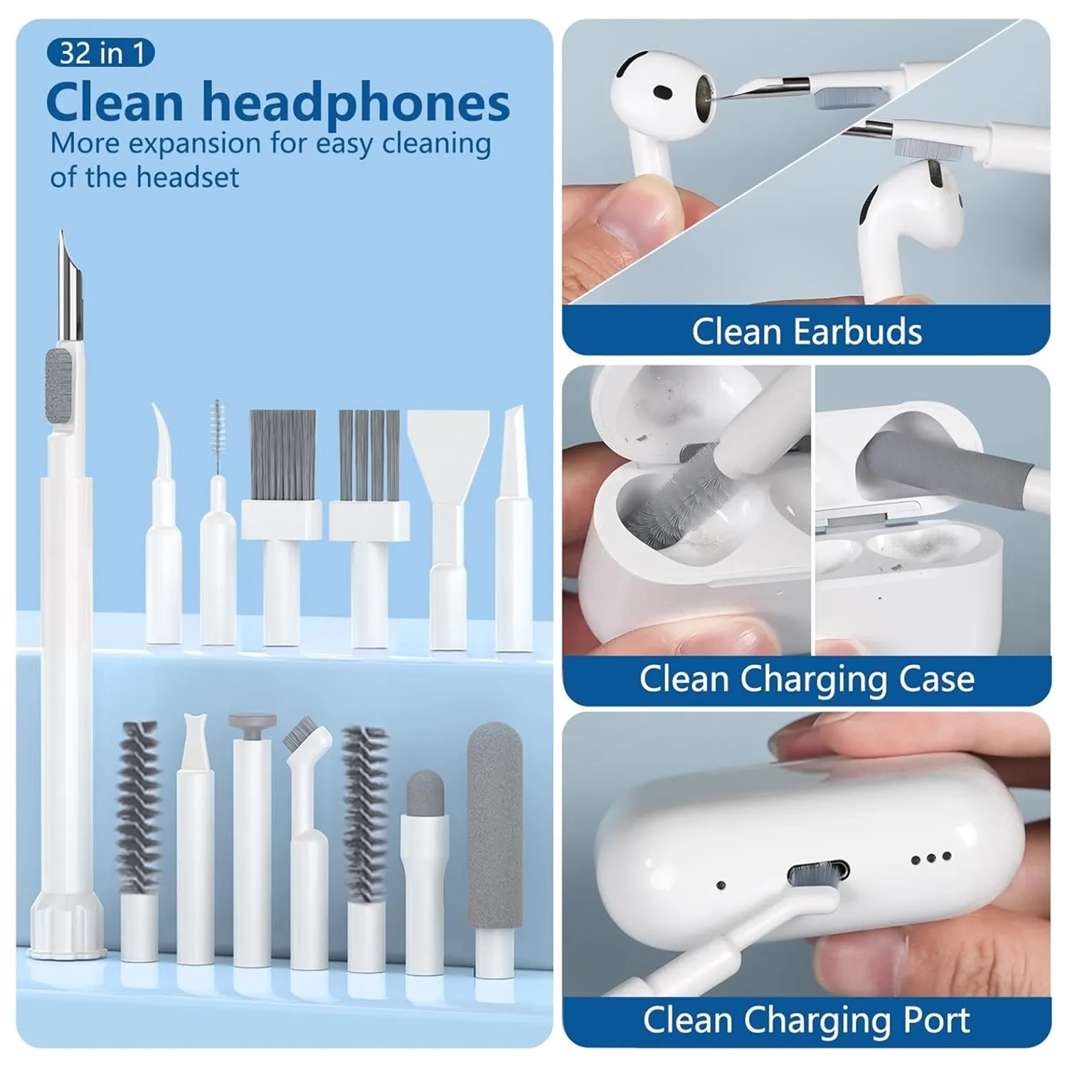 Kit de limpieza profunda multifuncional 20/32 en 1 para puertos de iPhone, AirPods, teclado y extracción de teclas - Herramientas de precisión