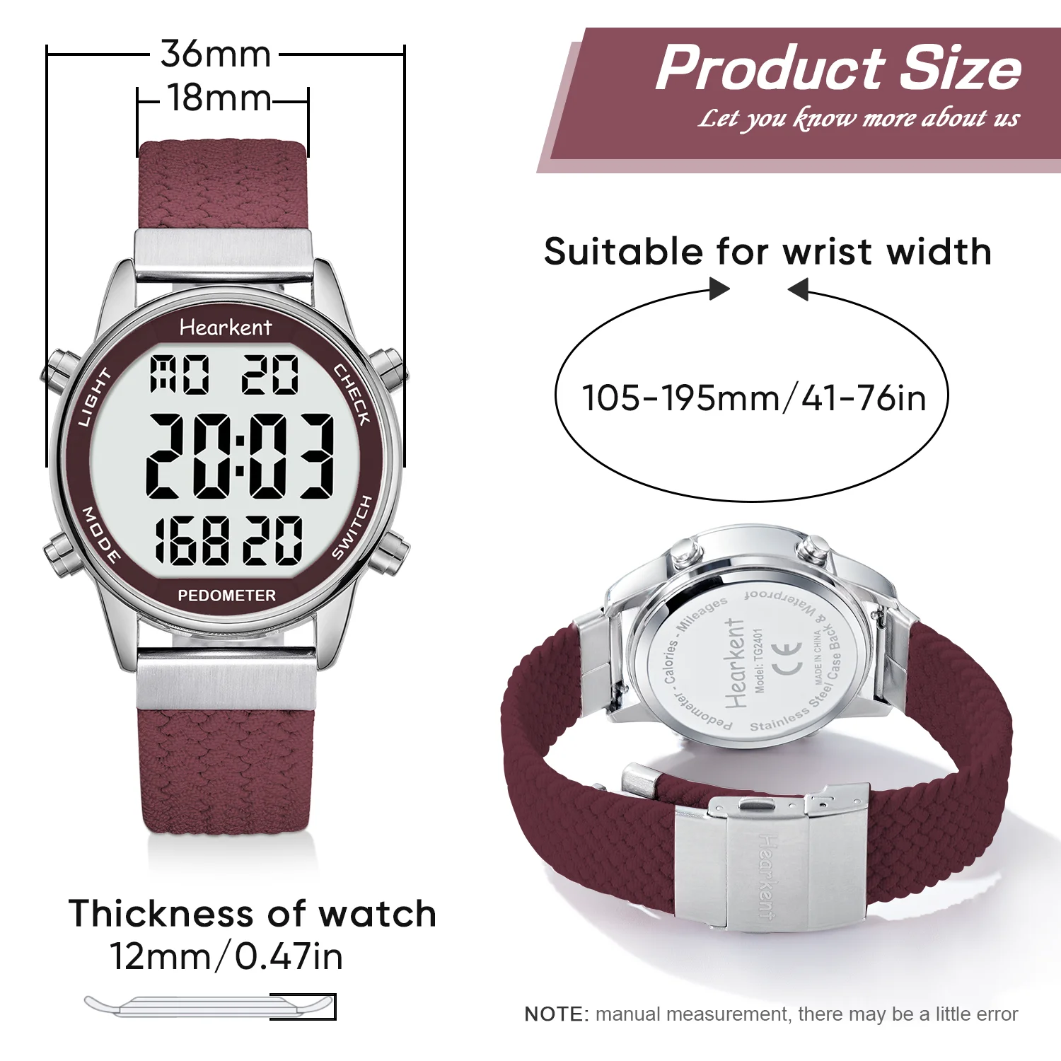 Hearkent podómetro relojes deportivos contador de pasos reloj mujeres relojes digitales calorías millas cronómetro cuenta atrás para caminar rastreador
