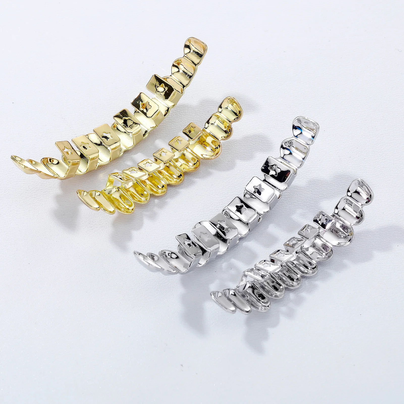 TOPGRILLZ Juego de 2 Piezas de Grillz Hip Hop Sin Piedras, Acabado Espejo Sólido, 10 Dientes, Joyería Clásica para Hombres y Mujeres
