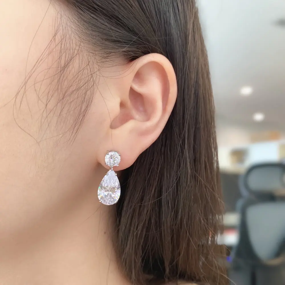 Pendientes colgantes de moissanita de 19cttw para mujer, forma de pera, diamante de corte redondo, joyería de boda de Plata de Ley 925 con GRA