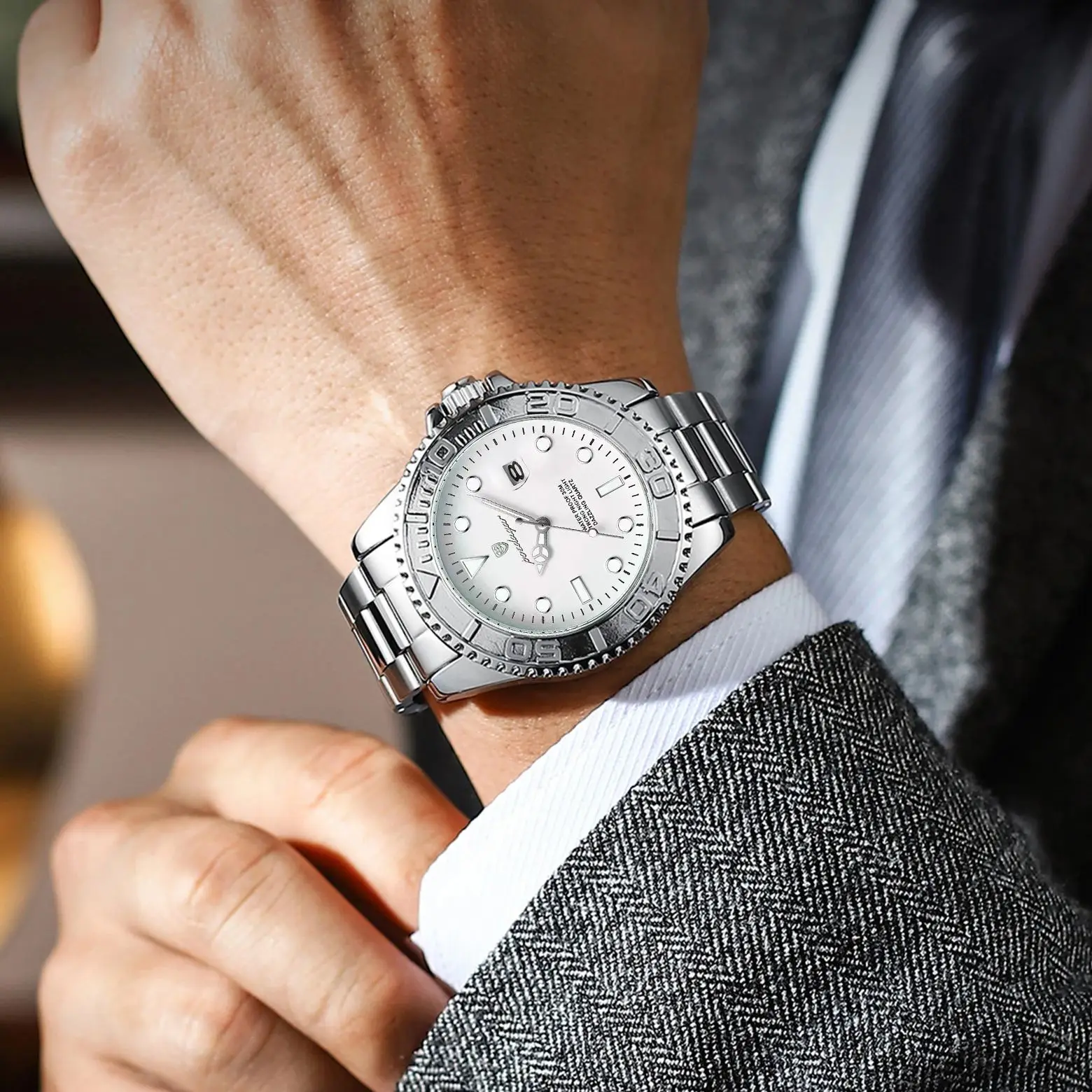 Reloj de Pulsera POEDAGAR Casual para Hombre, Resistente al Agua, Luminoso, con Fecha, Reloj de Acero Inoxidable, Clásico, de Cuarzo