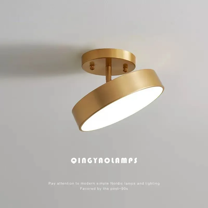 Lámpara LED de techo moderna, lámpara de cobre para dormitorio, sala de estar, luz nórdica redonda dorada y negra, accesorio de decoración para pasillo y entrada