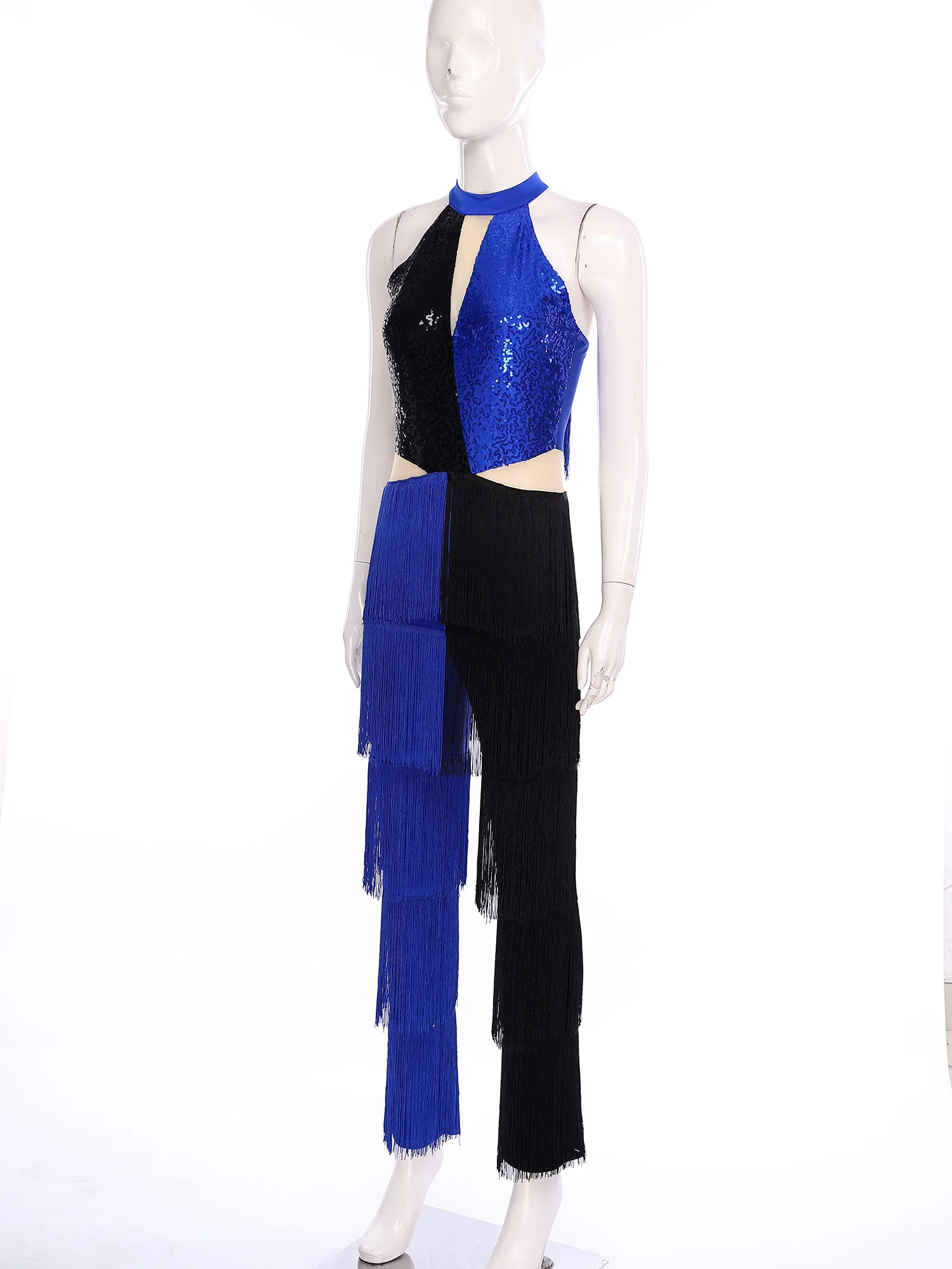 Disfraz Hippie de los años 70 para discoteca para mujer, pantalones con flecos y borlas de lentejuelas brillantes, mono Retro de una pieza para fiesta, ropa para discoteca y graduación, Ropa de baile latino