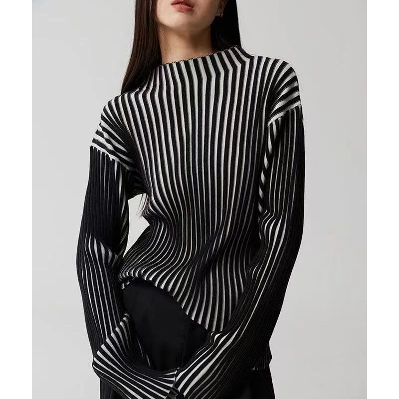 Suéter a rayas de Color de contraste para mujer, jerseys de manga larga ajustados informales, Tops elegantes y cómodos, otoño e invierno, nuevo