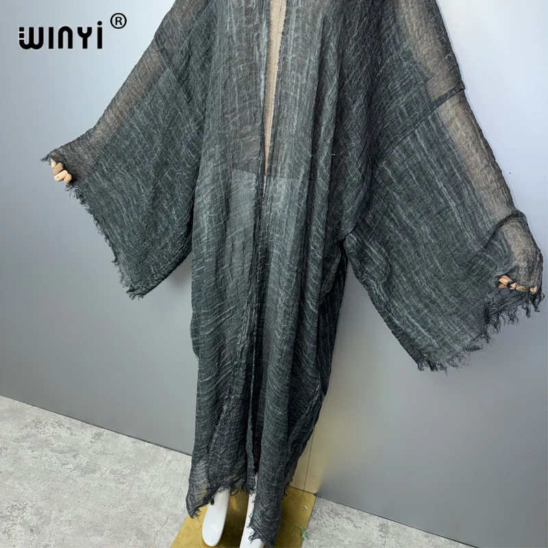 WINYI - Vestido largo tipo cárdigan suave para mujer, estilo bohemio, cómodo, holgado, para la playa, kimono, abaya, estilo Dubái, lujo, fiesta, estilo africano