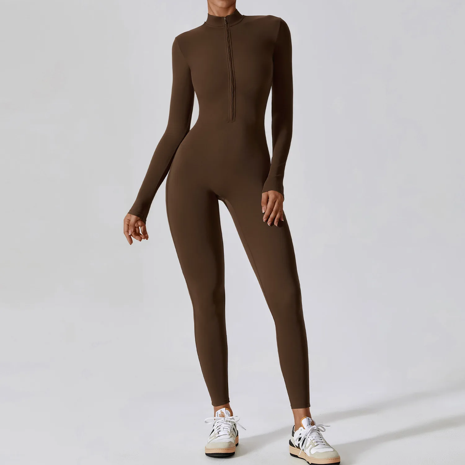 Monos de una pieza para mujer, conjunto de Yoga de manga larga con cremallera, ropa de entrenamiento de realce para gimnasio, mono deportivo, chándal