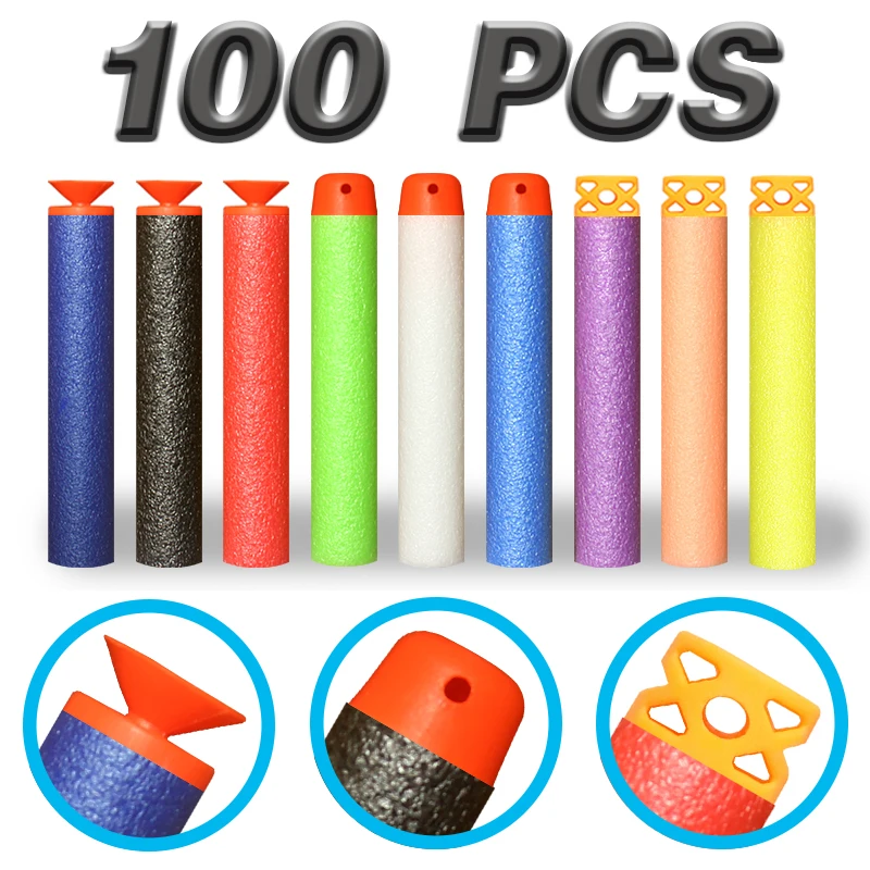 Dardos de cabeza redonda para niños, balas de pistola de juguete para Nerf n-strike Blasters, 7,2 cm, 100 piezas