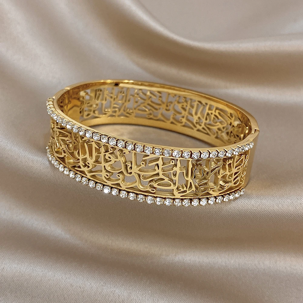 AENSOA, brazaletes de alta calidad que no se decoloran para mujeres y hombres, diseño único y exquisito con tallado hueco, pulsera de diamantes de imitación, joyería