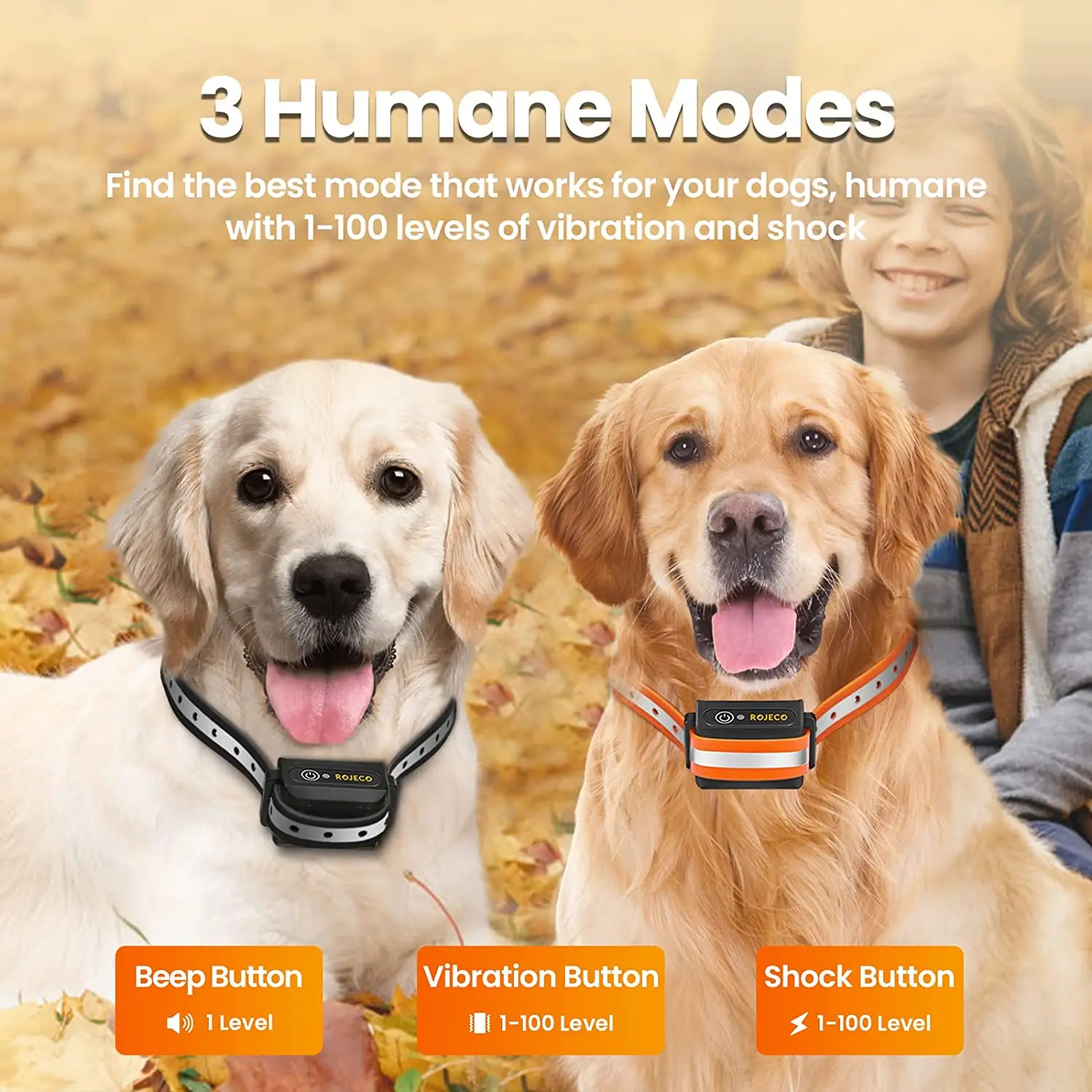 ROJECO-Collar de entrenamiento eléctrico para perros, Collar de entrenamiento con Control remoto para mascotas, recargable, Control de ladridos, 1000m
