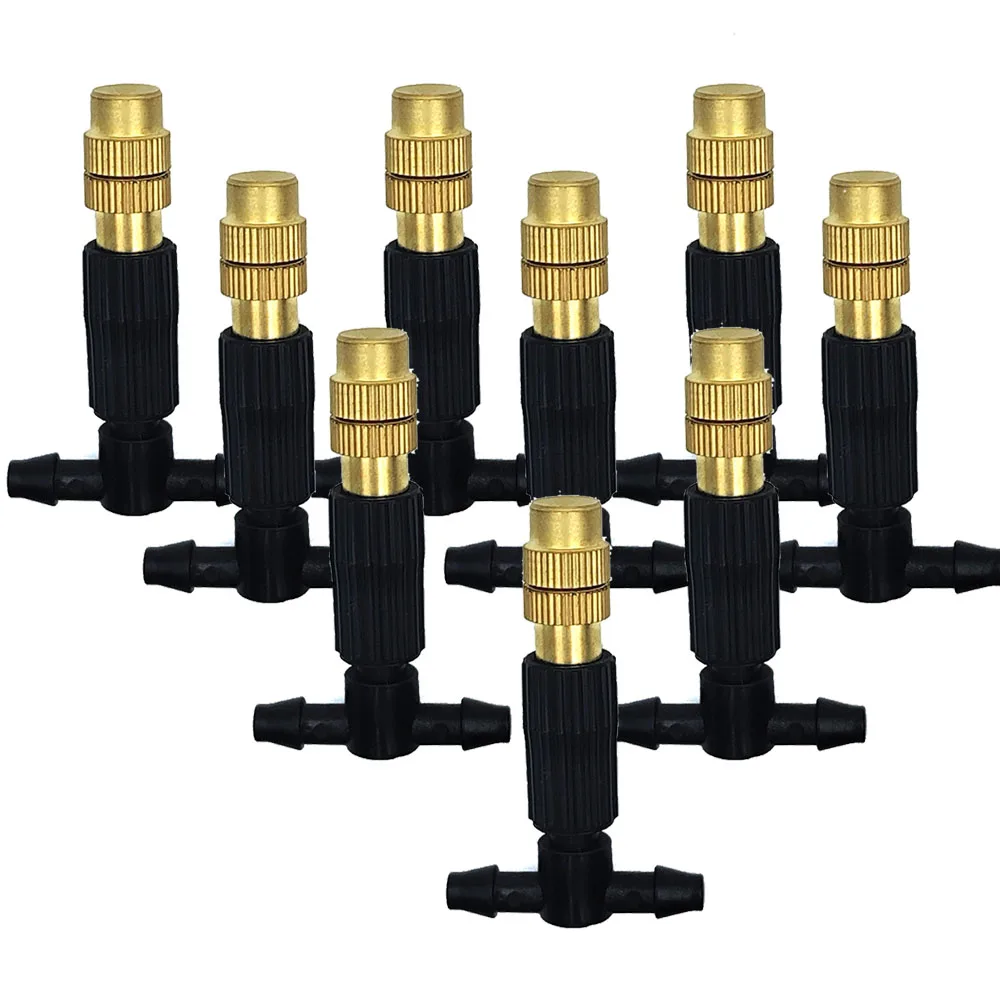 Sistema de refrigeración por nebulización para exteriores, boquillas atomizadoras de latón de 1/4 pulgadas, manguera de 4/7mm, para riego de jardín, Patio e invernadero, 15M-30M