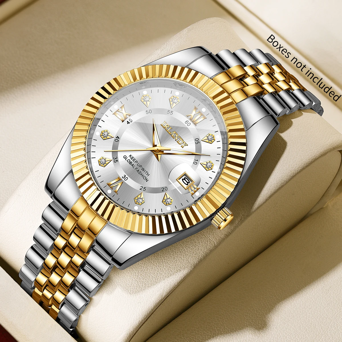 Reloj de cuarzo con calendario para hombre con esfera Roma de lujo, correa de acero inoxidable, relojes de negocios para hombre, reloj Masculino (sin caja)