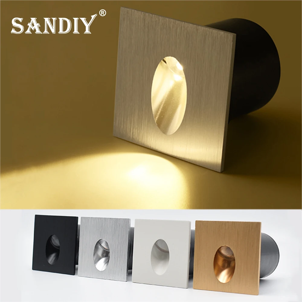 SANDIY Lámpara empotrada de pared Led Luz de escalera Luz de escalera interior Luces de noche de aluminio con caja de montaje para baño Dormitorio Pasillo Escalera Cocina 220V/DC12V Accesorio de iluminación interior