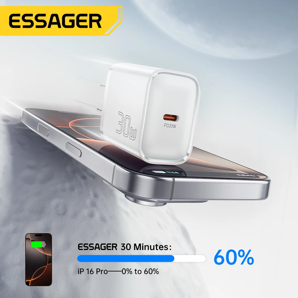Essager Mini 30W tipo C cargador para iPhone 16 15 Xiaomi PD 20W Cable Lightning cargadores de viaje para iPhone 14 13 12 iPad Pro