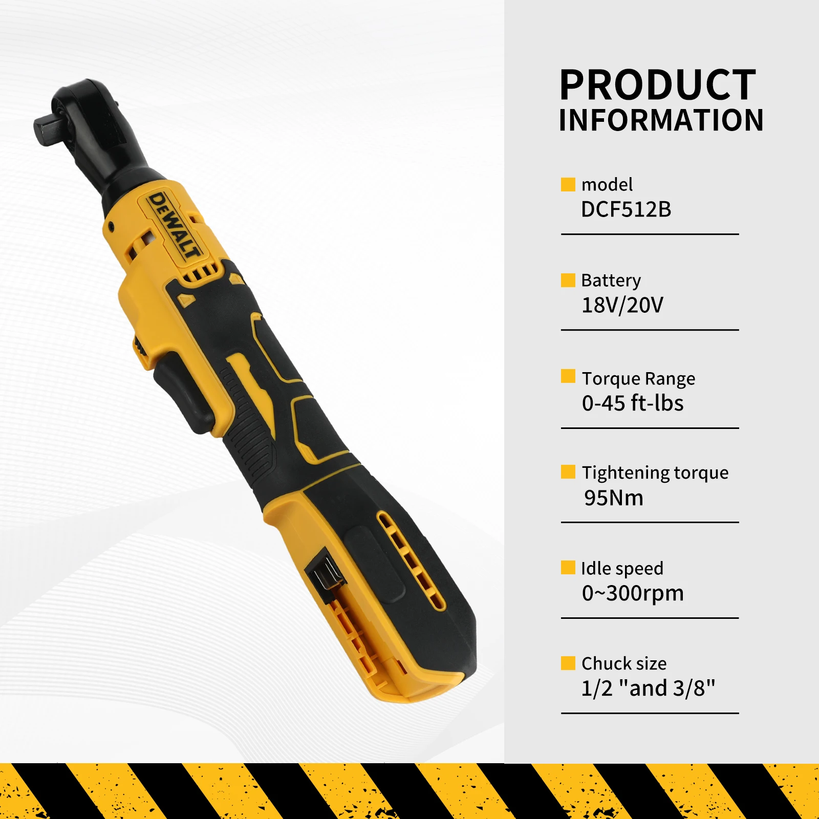 Dewalt DCF512/DCF513 Llave de ángulo recto de trinquete sin escobillas Controlador inalámbrico LED Llave de potencia de velocidad variable Herramientas eléctricas de 20 V