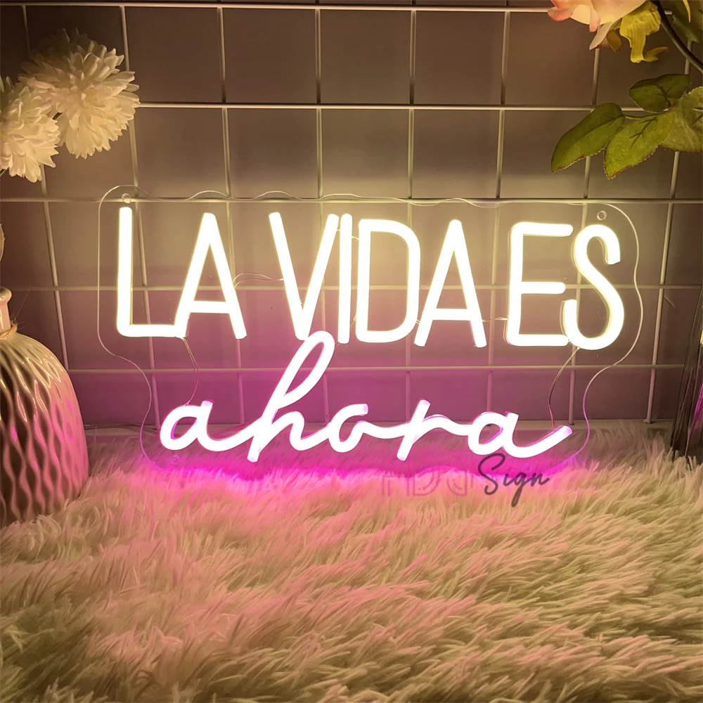 Letrero Led de neón español LA VIDA ES Ahora, luz LED nocturna, letrero USB, decoración de pared de dormitorio, luces de neón para decoración de Bar de boda