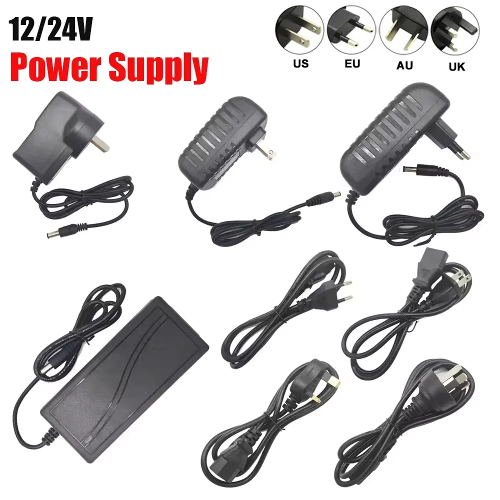 Adaptador DC 12V 24V 100V-240V transformador de iluminación 5,5*2,1 ~ 2,5mm 1A 2A 3A 5A convertidor adaptador de fuente de alimentación para tiras de luz LED
