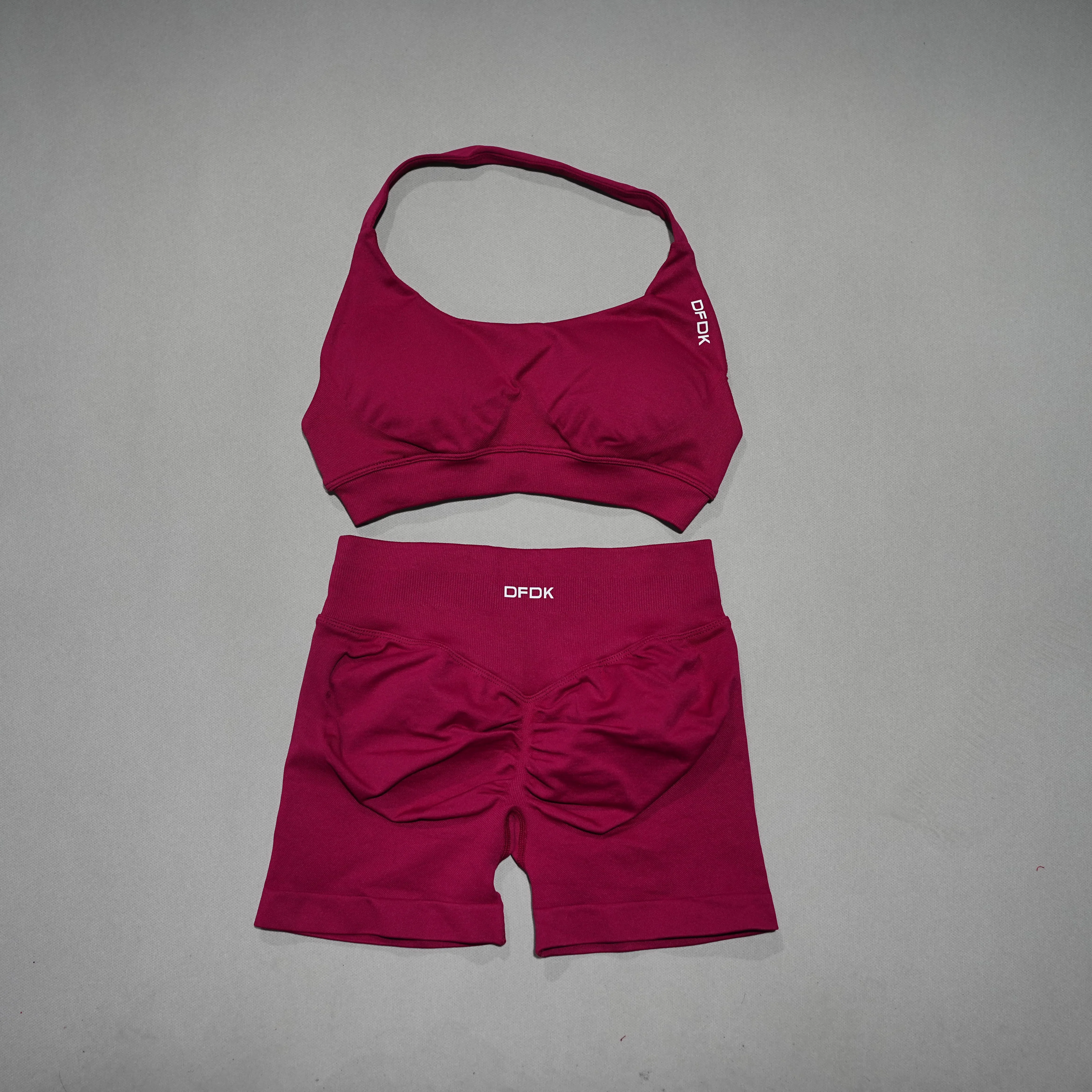 DFDK Conjunto deportivo de 2 piezas para mujer, sujetador deportivo con cordones, pantalones cortos sin costuras, leggings, yoga, gimnasio, fitness, correr, chándal