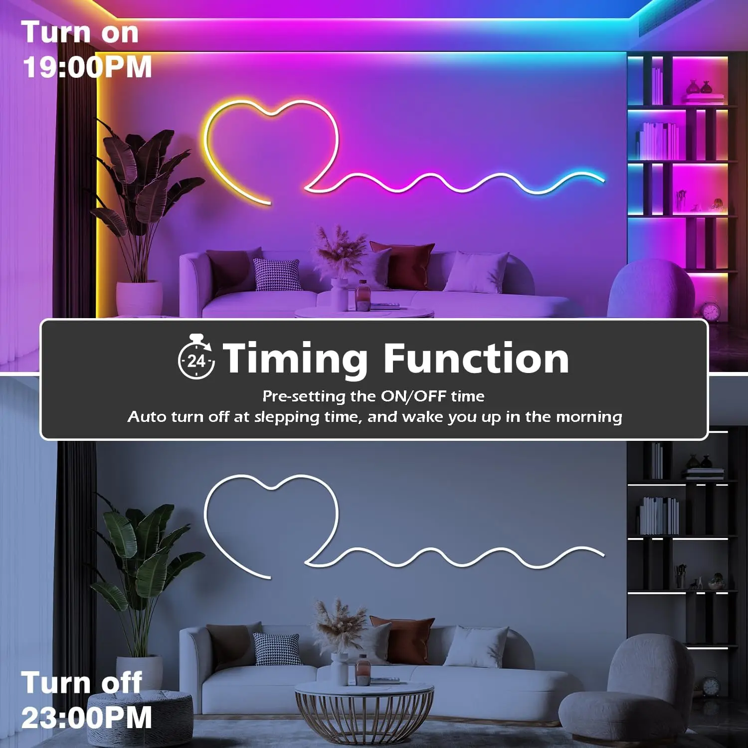 Luces de cuerda de neón, Control de luces de cuerda Led flexibles con aplicación/remoto, luces de cuerda de múltiples modos, luces de neón Led RGB para exteriores IP65 Wa
