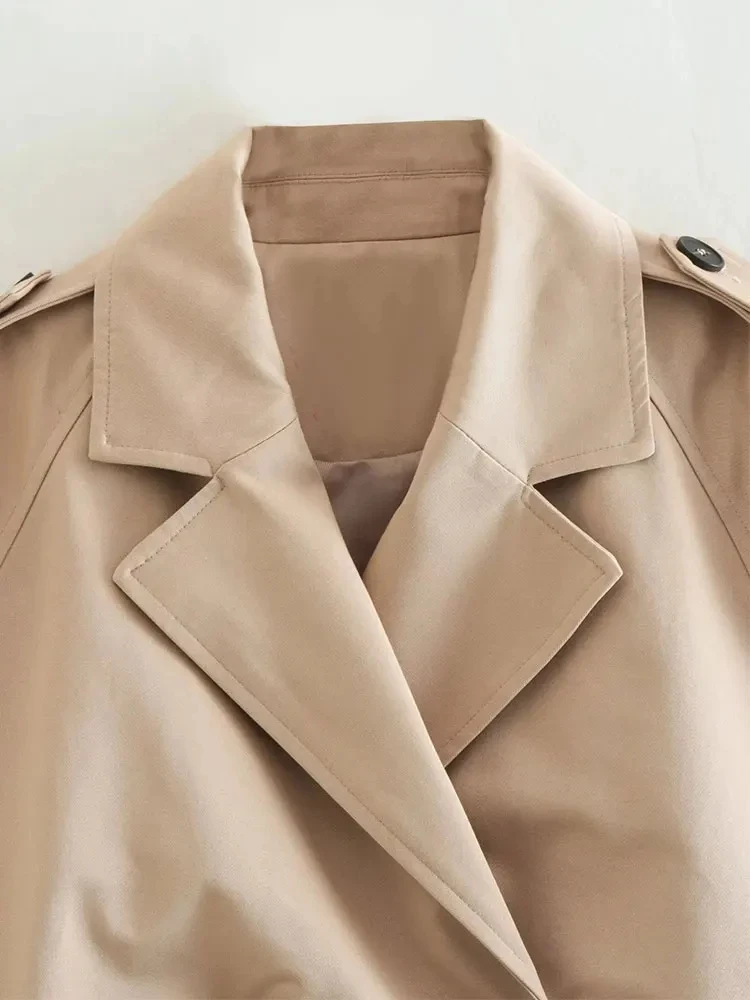 Gabardina recortada con cinturón para mujer, chaqueta de primavera, ropa de calle Vintage, Top de manga larga con doble botonadura, trajes de abrigo para mujer 2024