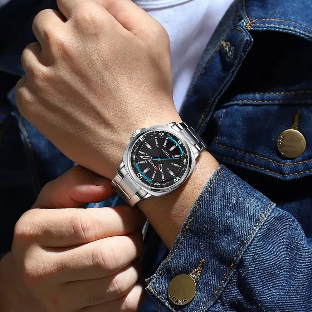 Reloj de Cuarzo CURREN 8455 para Hombre, Esfera Grande, Resistente al Agua, Correa de Acero Inoxidable, Casual, Elegante, para Negocios, Reloj Hombre