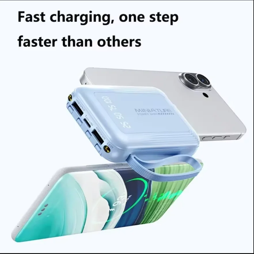 Batería Externa Lenovo de 500000mAh con Carga Súper Rápida, Pantalla Digital LED, 4 en 1 con Cables Integrados para iPhone y Samsung