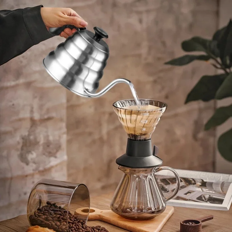 Cafetera de acero inoxidable con termómetro, cuello largo de cisne, alta capacidad, puede calentar café profesional hecho a mano