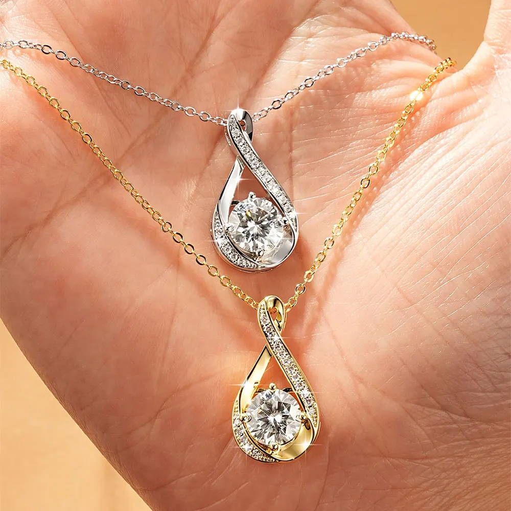 Collar de moissanita de corte redondo Lnngy de 8 mm y 2,0 ct, collar con colgante infinito relleno de oro de 14 quilates para mujer, regalo de joyería de boda