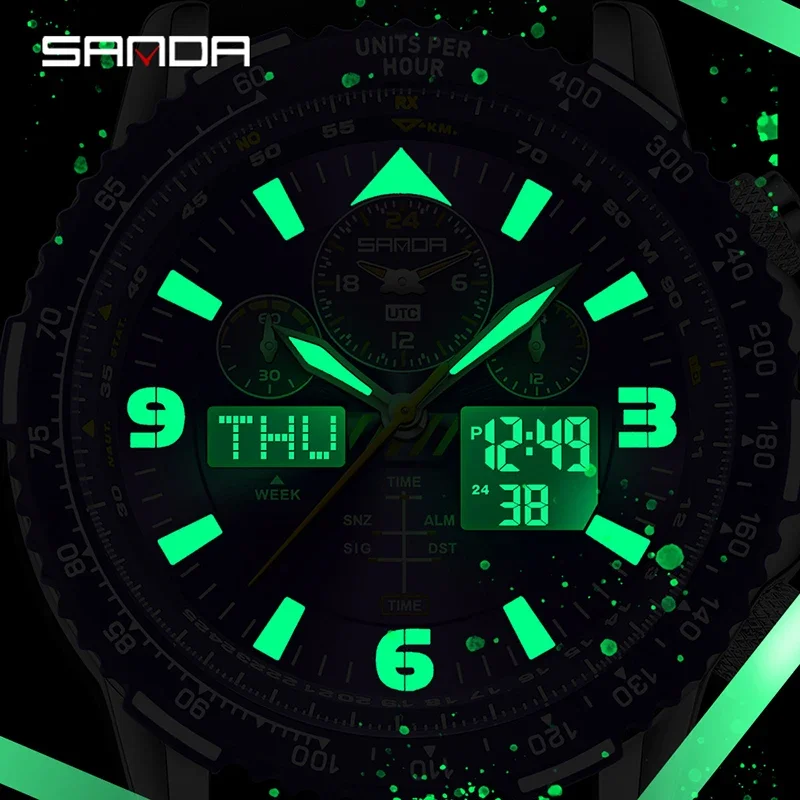 Relojes de cuarzo SANDA para hombre, nueva colección, diseño moderno, correa de acero inoxidable, fecha, cronógrafo multifuncional, resistente al agua 5 bar.