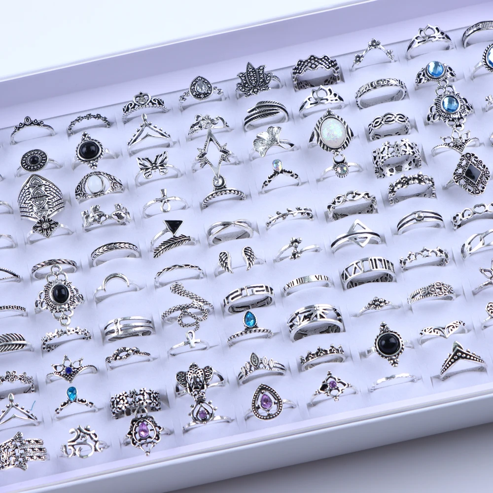 20 unids/lote Vintage Bohemia geometría flores hoja anillos para mujeres encanto mezcla estilo Color joyería de moda accesorios de regalo al por mayor