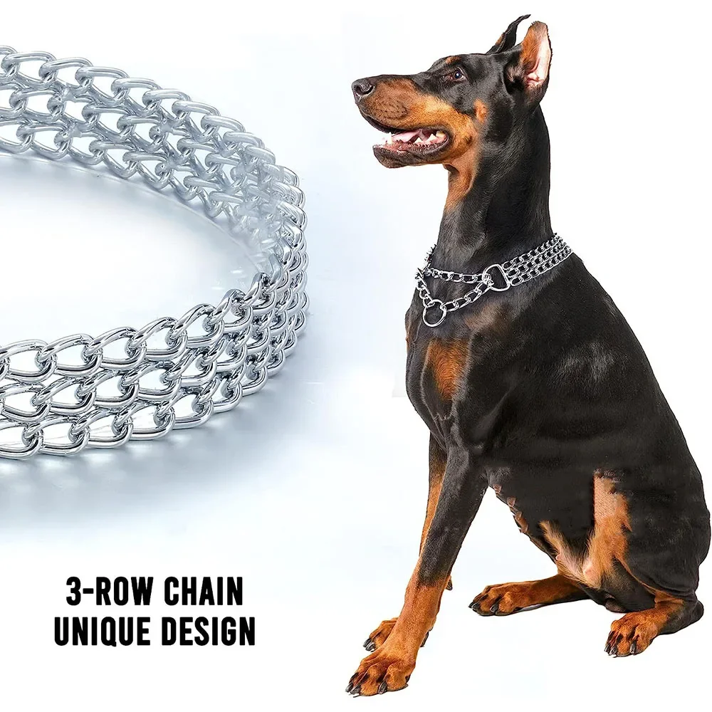 Collar de cadena para perro fuerte, cadena de Triple fila a prueba de masticar, Collar para caminar ajustable, Collar de perro de enlace cubano de Metal