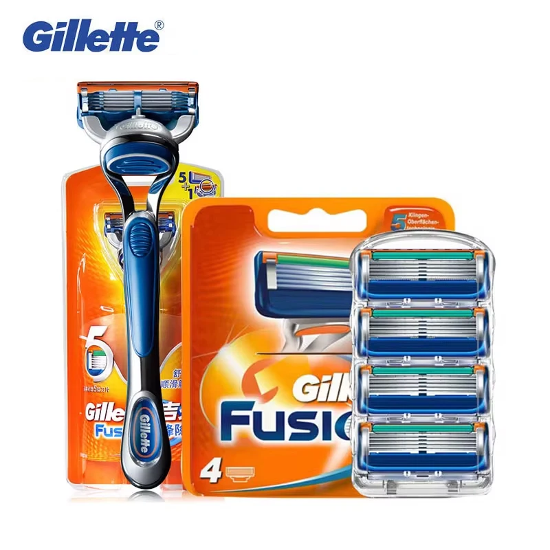 Maquinilla de afeitar Gillette Fusion para hombres, máquina de afeitar de barba y pelo facial, afeitadora de seguridad Manual, casetes de cabezal de repuesto, cuchillas de 5 capas