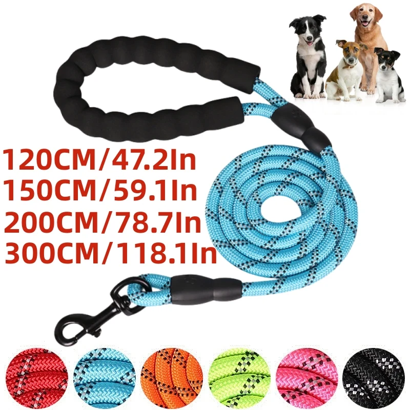 Correas fuertes para perros de 120/150/200/300CM, correa para perros con mango suave, correa reforzada para perros pequeños, medianos y grandes, suministros para perros grandes