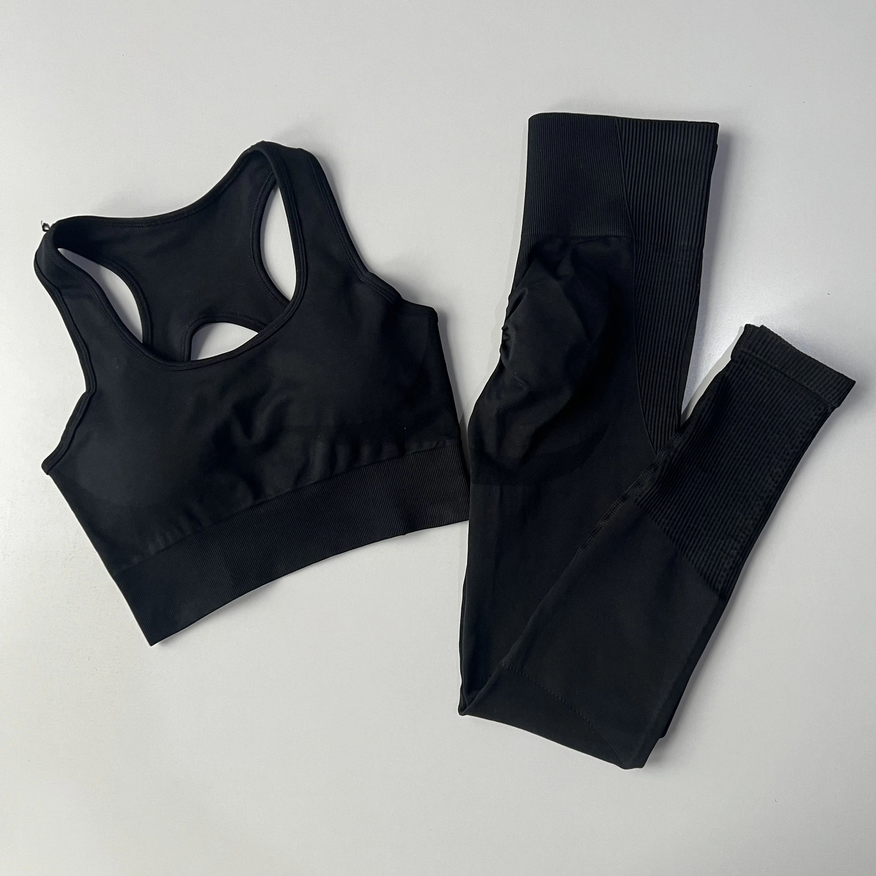 Sujetadores deportivos a prueba de golpes, mallas profesionales para Fitness, belleza, sujetador trasero, secado rápido, correr, traje de Yoga de cintura alta, conjunto de dos piezas