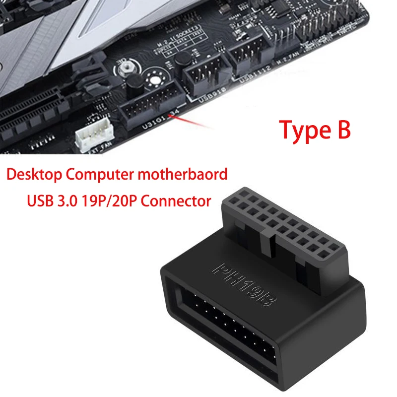 Conector adaptador de cabezal de placa base de ordenador USB 3,0 19 pines/20 pines convertidor de escritorio de 90 grados accesorios de computadora de escritorio