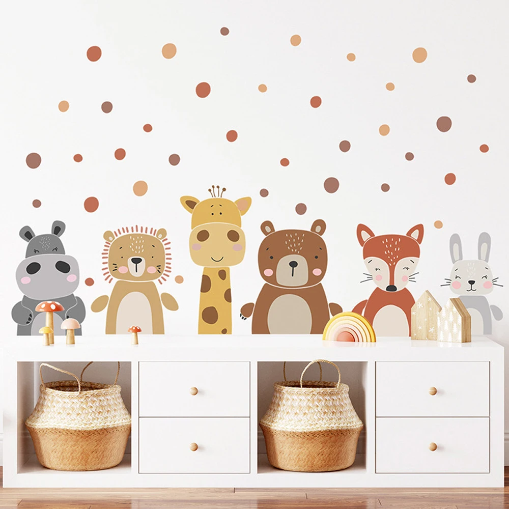 Boho lindo jirafa oso animales puntos pegatina de pared vinilo para guardería calcomanías artísticas de pared para niños para habitación de bebés decoración del hogar