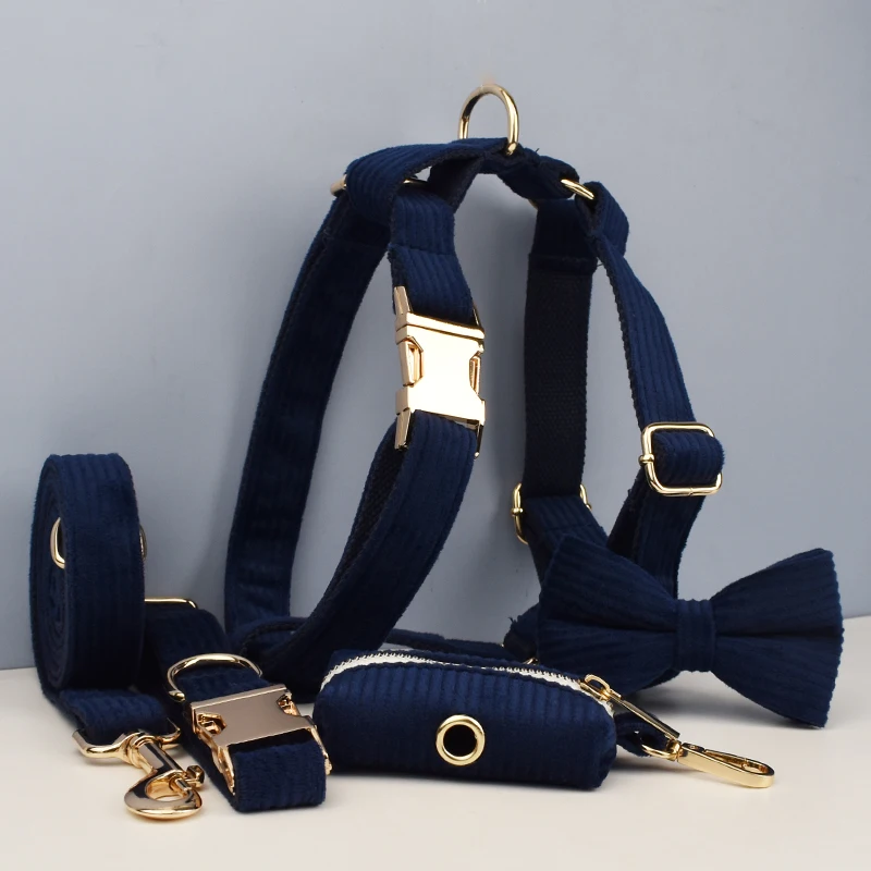Conjunto de Collar y Correa para Perro en Azul Púrpura, con Placa de Identificación Grabada Personalizada, Accesorios para Mascotas, Correa de Corduroy 17