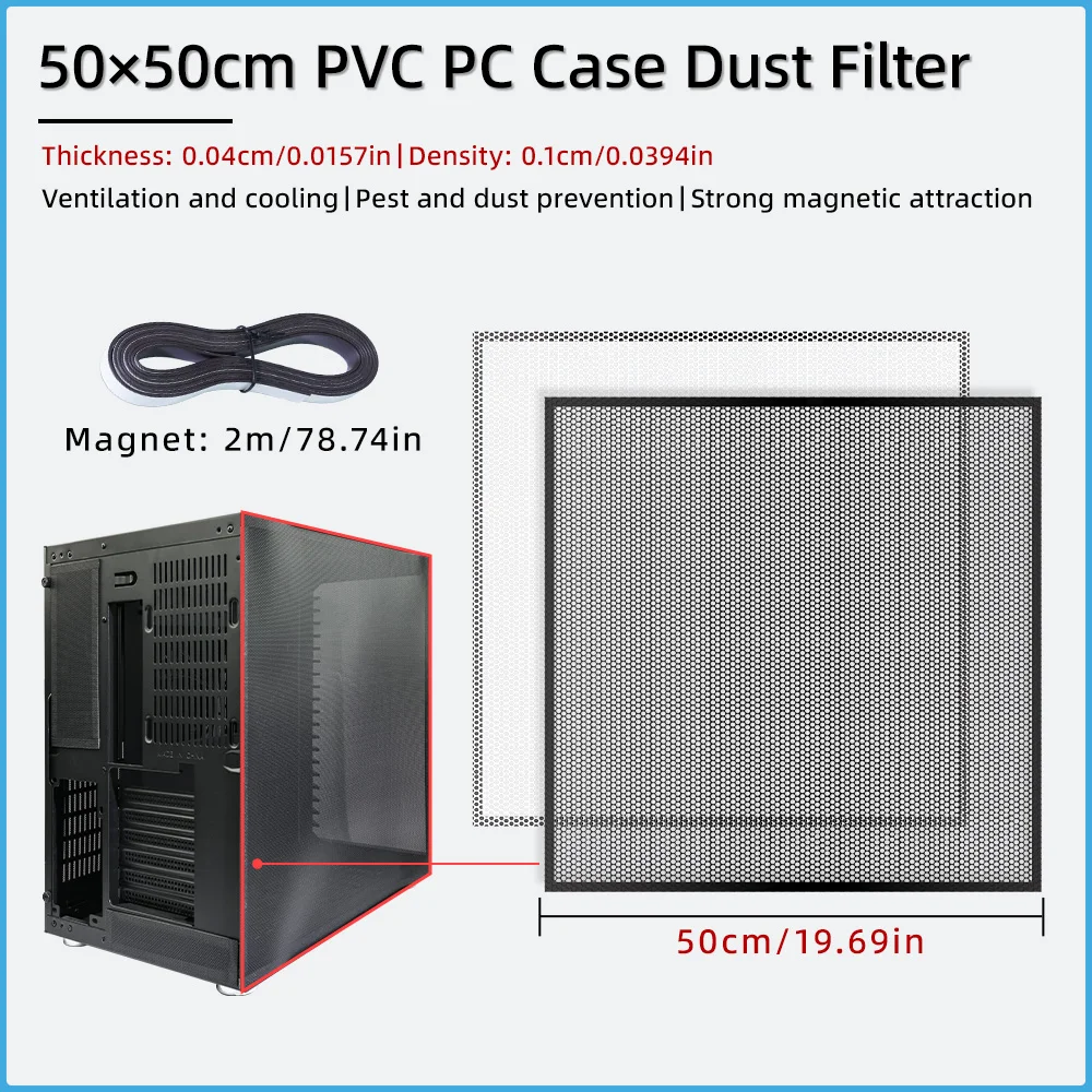Filtro de Polvo Magnético para PC de PVC de 50*50cm, Malla Antipolvo con Atracción Magnética, Ventilación, Refrigeración y Prevención de Plagas