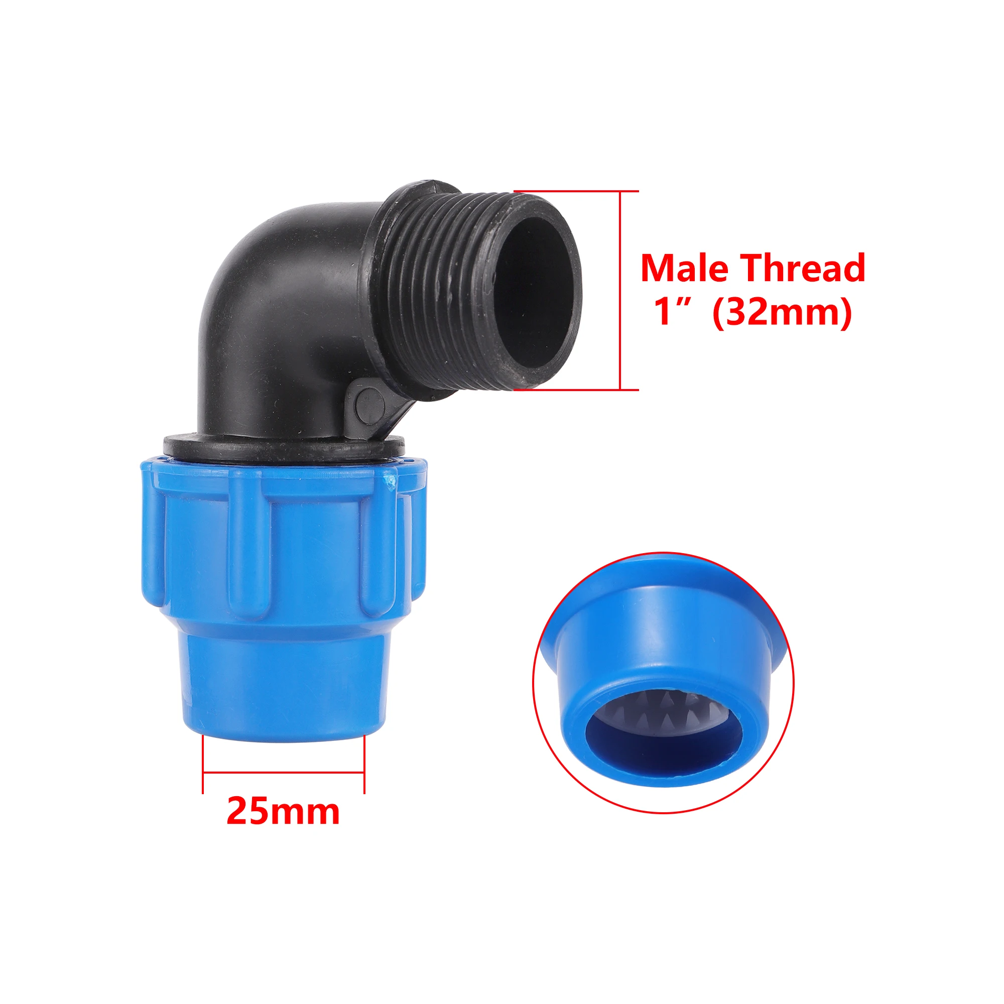 Reductor de rosca macho rápido de plástico de 25/32mm a 1 ", conexión de tubería de PVC, codo en T, accesorio de tubería de agua recta de jardín