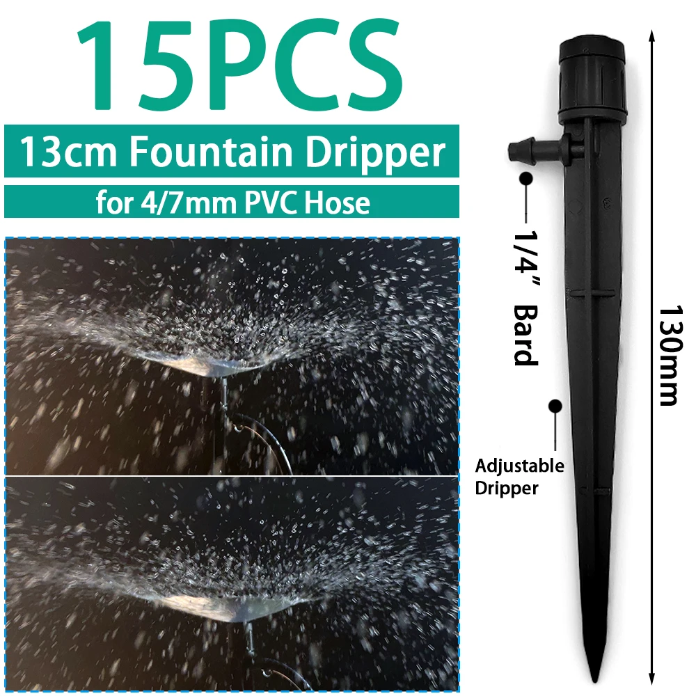 WUJIE-aspersor de riego por goteo para jardín, boquilla de nebulización en estaca, Gotero para insertar en el suelo, manguera de 4/7mm para invernadero, 15 piezas