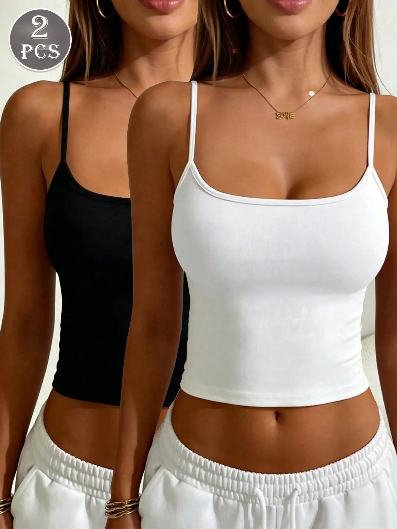 Camisola sin mangas para mujer, camiseta corta blanca con escote bajo, sexy, para primavera y verano, ropa interior versátil y básica, 2 uds.