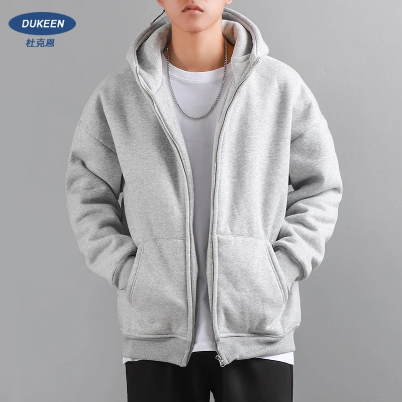 Dukeen-sudaderas con capucha de invierno para hombre, camisa con capucha gruesa y cálida con cremallera, ropa informal de Color sólido para mujer, abrigo blanco y negro