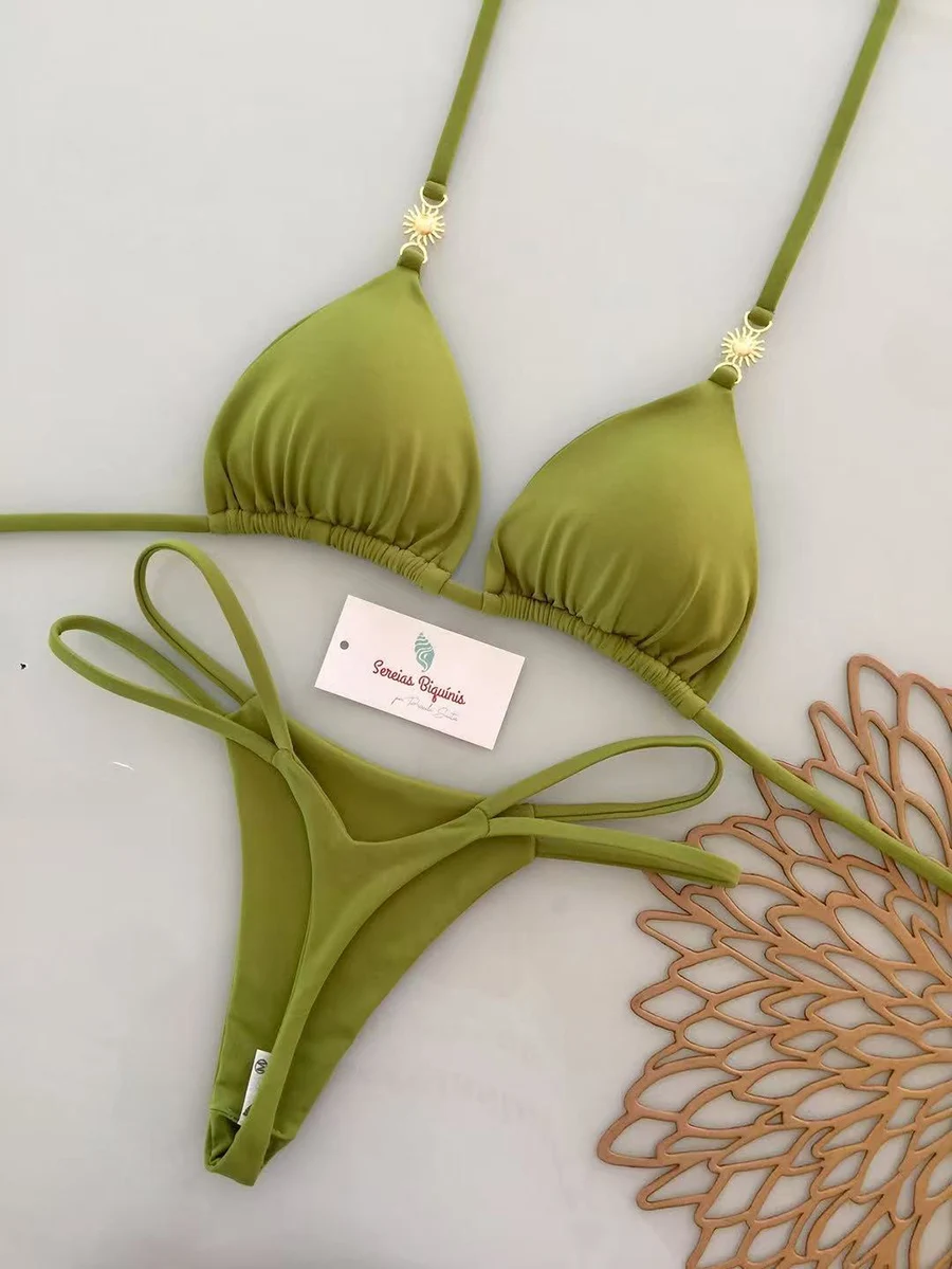 Bikini brasileño Mciro con estampado Retro para mujer, traje de baño Sexy con cordones, Bikini sin espalda, ropa de playa 2026