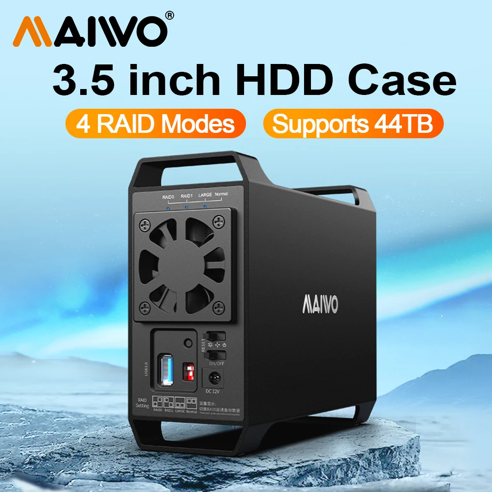 MAIWO-carcasa de disco duro externo de doble bahía de 3,5 pulgadas, gabinete de matriz, matriz de disco duro SATA con 4 funciones RAID para HDD de 3,5 pulgadas
