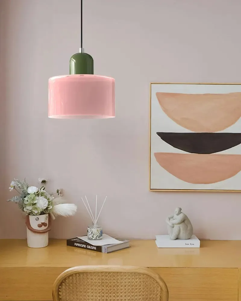 Lámpara de Techo Vintage de Vidrio Tintado, Pequeña, para Mesita de Noche o Comedor, E27, Rosa, Naranja, Verde, Blanca, Decorativa para el Hogar