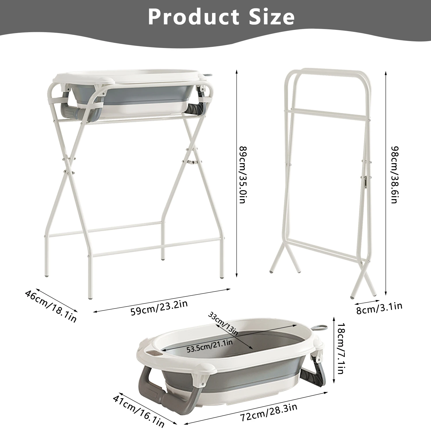 Bañera plegable 3 en 1 para bebés con soporte, multiusos, para recién nacidos hasta niños pequeños, con termómetro, almohada de baño, para viajes/exterior